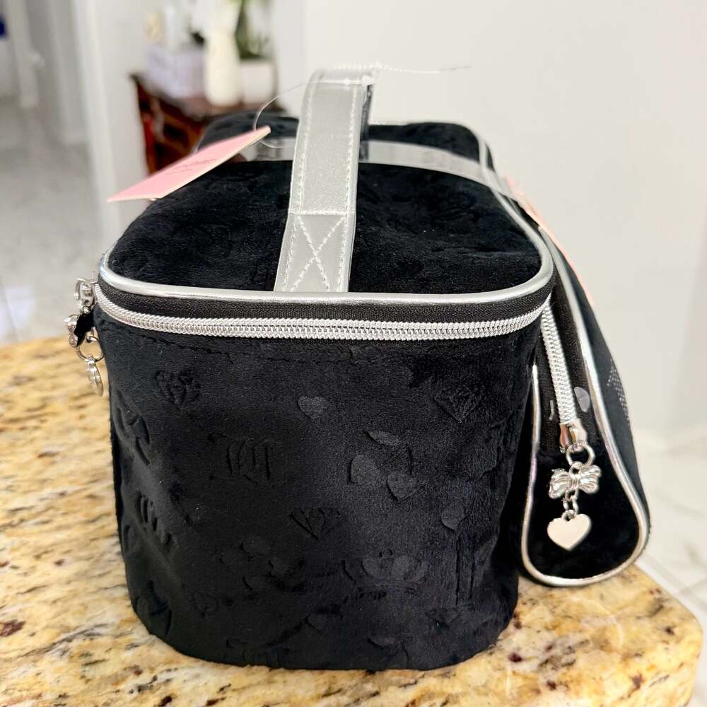 Juicy Couture Black Velour I Love JC Rhinestone Cosmetic Train Case Set - Picture 9 of 9